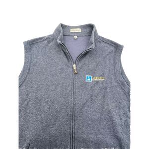 Peter Millar Full Zip Sweater Vest Men's L Blue Fleece Golf‎ Casual Sleeveless